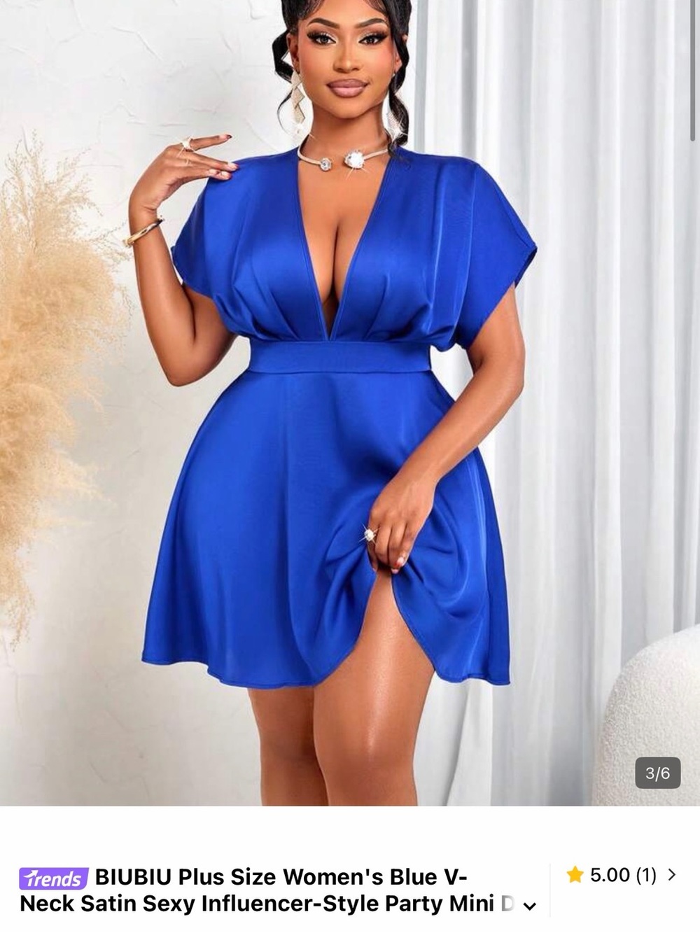 SHEIN Royal Blue V-Neck Satin Party Mini Dress